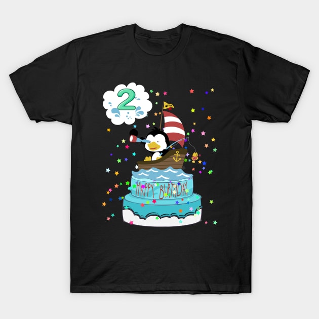 2nd  Birthday Penguin with a boat T-Shirt by KrasiStaleva